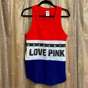 PINK Victoria’s Secret red white and blue silver sequin bling tanktop, size S